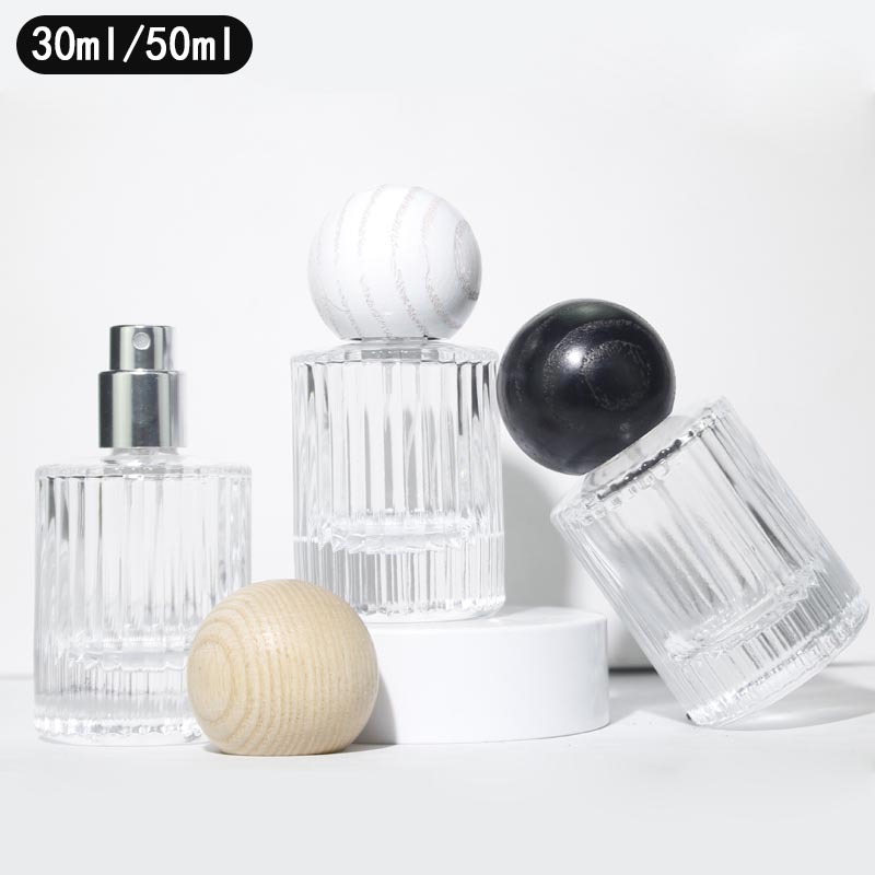 高级圆球木盖香水瓶 30ml 50ml 香水分装瓶空瓶 玻璃香水喷雾瓶