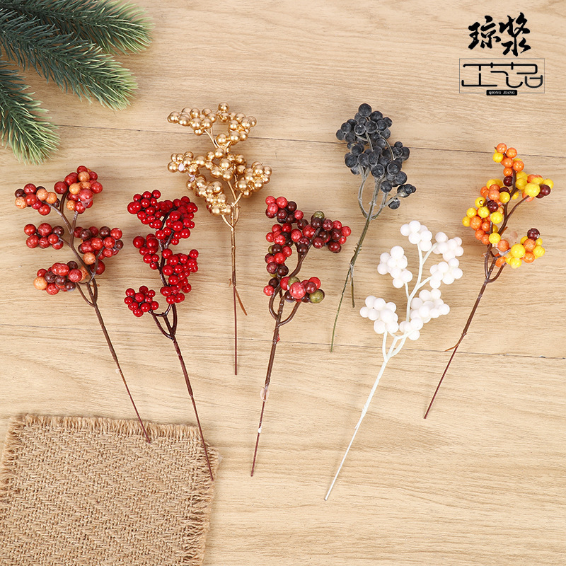 聖誕裝飾品 仿真新年聖誕果插件 富貴果 DIY配件拍攝道具跨境專供