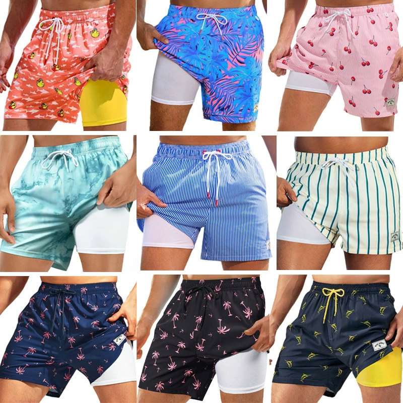 Покольные трансграничные европейские и американские плавки Пляжные брюки два в одном мужские свободные быстрые сухие плоские угловые профессиональные шорты из двух частей