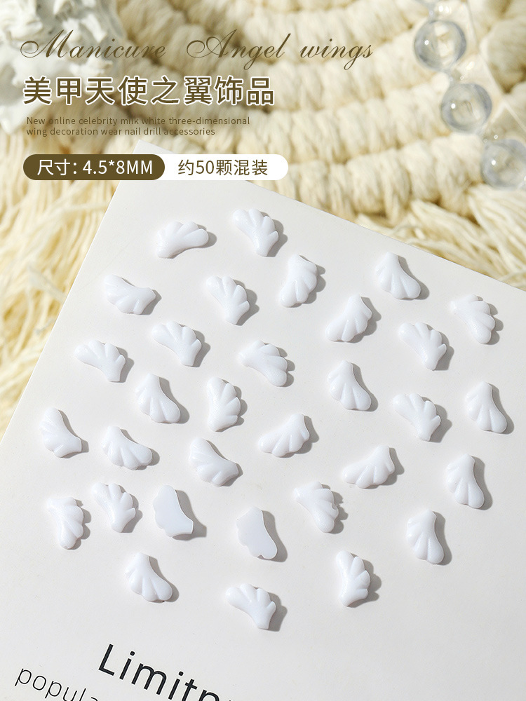 Manicura mini alas pequeñas joyas alas de Ángel resina tridimensional linda chica decoración de uñas Blanco 50 piezas mezcladas
