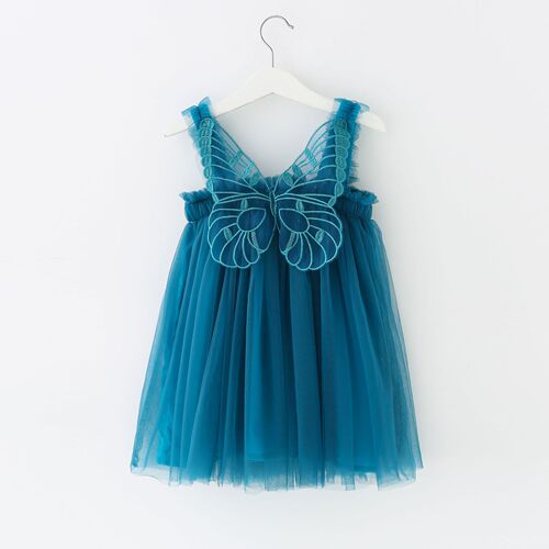 Cross-border children's dress with net lace, spaghetti straps, birthday dress, puffed skirt, 3D angel wings, fairy style dress
