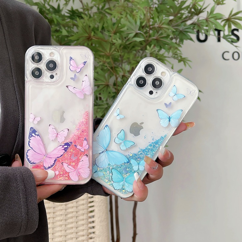 Cover telefono liquid glitter con farfalla luminosa per iphone_voghion.com