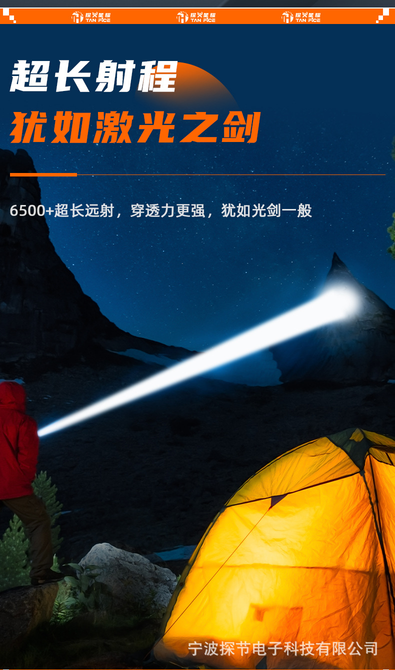 Kuaishou's Popular Aluminum Alloy Outdoor Tactical Flashlight, Strong Light, Ultra-Bright, Long-Lasting, Multi-Functional Emergency Flashlight, Cross-Border