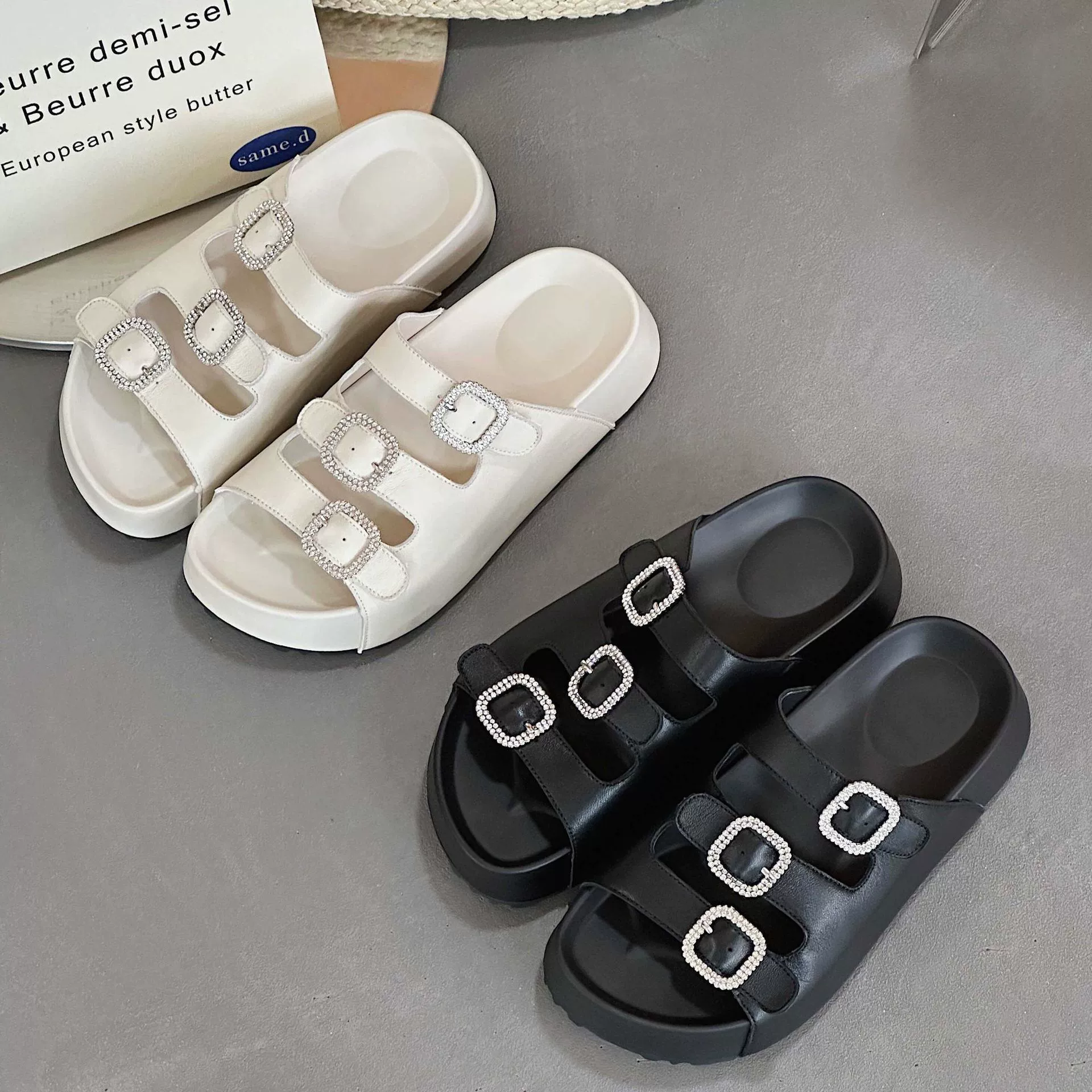 Slippers platform, footwear, summer belt, universal buckle, European style, genuine leather