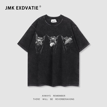JMK EXDVATIE杜宾犬印花洗水复古vintage高街潮牌宽松短袖T恤男女