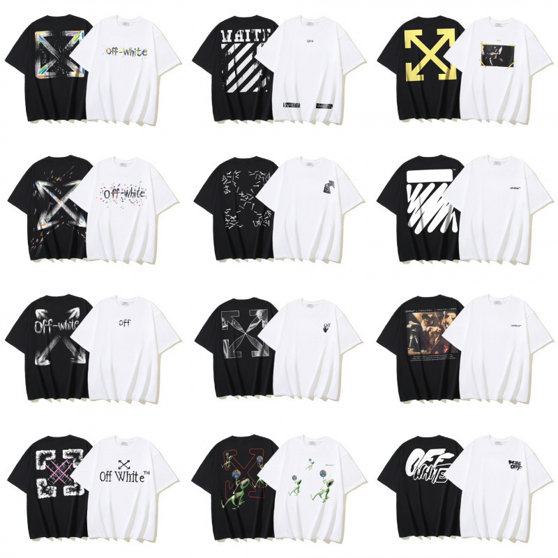 25Ss European and American Cross-Border Fashion High Street Off-White High-Quality Printed Graffiti Loose Short-Sleeved T-Shirt for Men and Women