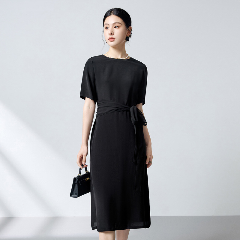 Ink Painting 2026 Summer New Style Elegant Round Neck Tie Slimming Dress Women's Design Office Elegant Black Dress 3357 Ink Painting 2026 Summer New Style Elegant Round Neck Tie Slimming Dress Women's Design Office Elegant Black Dress 3357