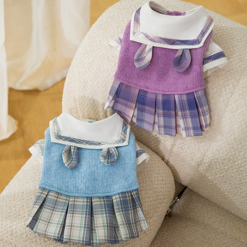 Осенне-зимнее платье JK с лацканами и маленькими кроликами, школьное платье на двух ножках, весенняя одежда для домашних животных