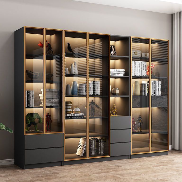 Solid Wood Bookcase with Glass Door Bookshelf Modern Simple Storage Rack Floor-Standing Combination Storage Display Cabinet Light Luxury Bookcase