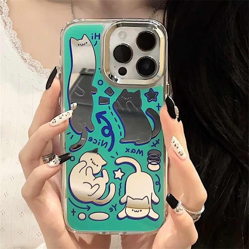 Apple, iPhone 16, чехол, совместим с iPhone15 Pro, мультфильм iPhone14 Pro, iphone 14, три в одном, зеркальный эффект, оптовый
