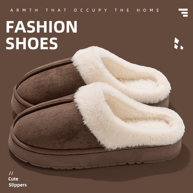 2024 New Internet Celebrity Thick-Soled Furry Cotton Slippers Women's Winter Warm Autumn and Winter Snow Boots Baotou Cotton Shoes Women's Anti-Slip
