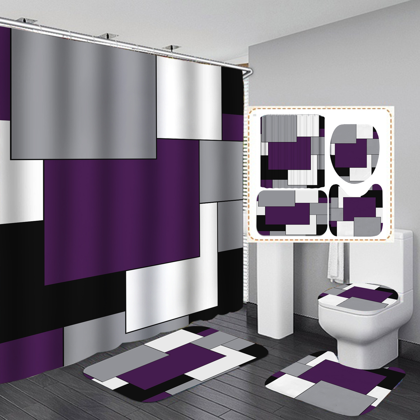 Amazon 3D HD impresión ducha cortina impermeable baño ducha cortina tela americana Plaid baño partición ducha cortina
