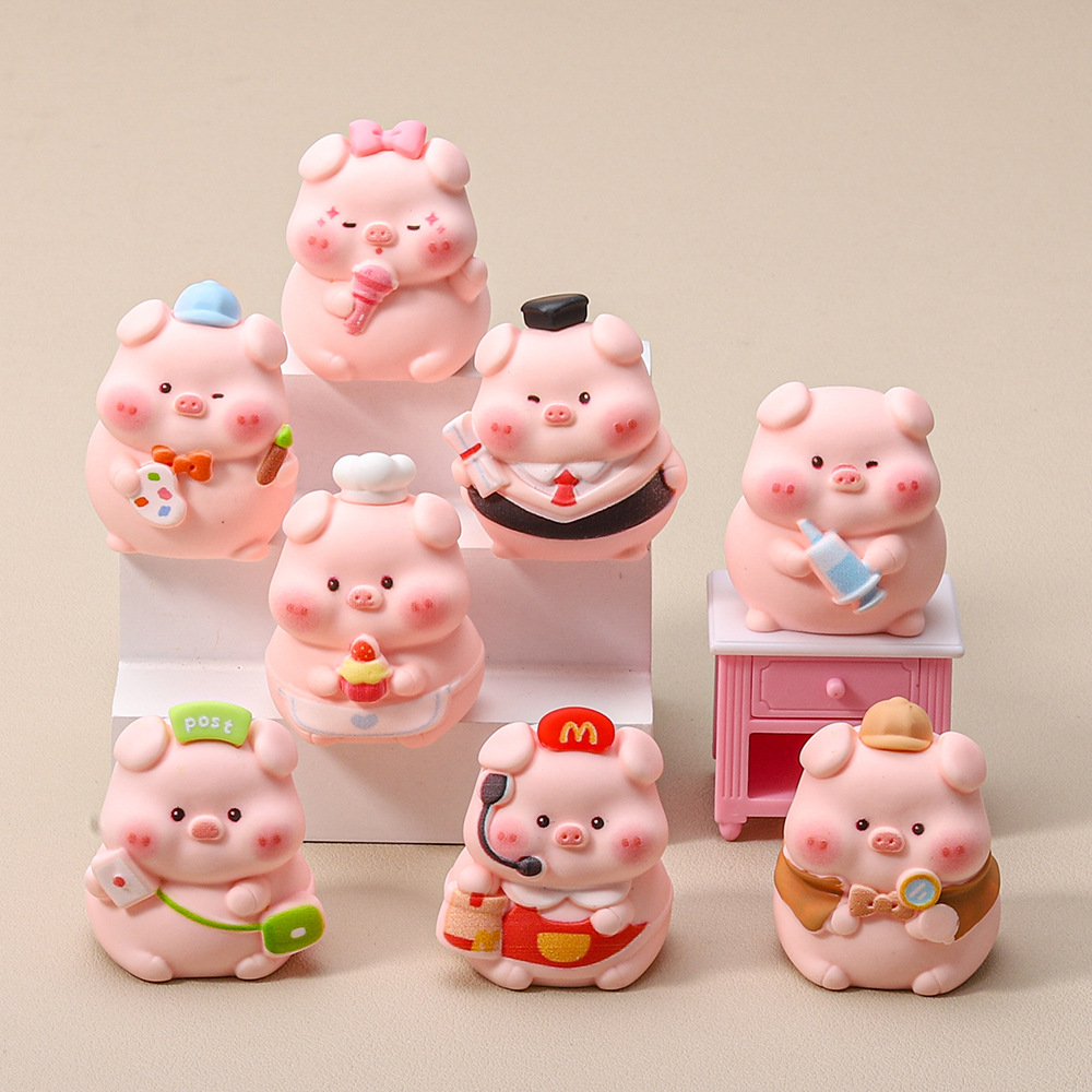 手感漆职业小猪卡通DIY树脂饰品配件潮玩盲盒盲袋娃娃屋萌粒摆件