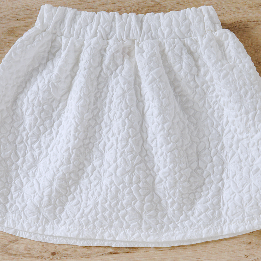 18M-6Y White Solid Color Pearl Style Button Tops And Skirt Two Pieces Set Baby Wholesale Clothing