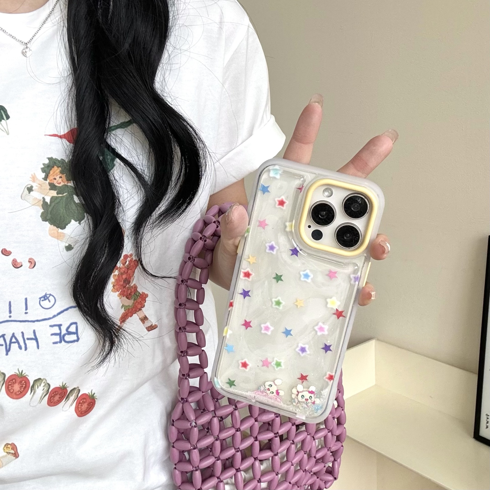 Estrella de cinco puntas de arenas movedizas de color coreano para Apple 15Pro/16Pro funda para teléfono móvil 14ProMax dibujos animados 13 mujeres