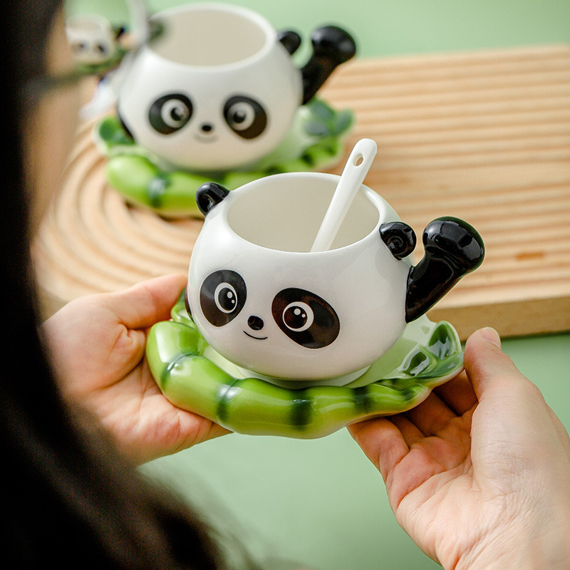 Jin Fulan 2022 New Light Luxury Exquisite Cute Bear Macey Ceramic Coffee Cup Saucer Tea Cup for Girlfriend
