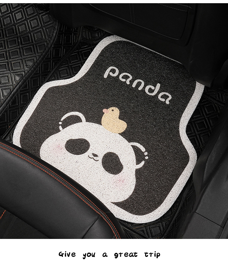 Cute Panda Car Floor Mats, Wire Rings, Wear-Resistant and Dirt-Resistant Car Floor Mats, Cartoon Anti-Slip Single-Piece Car Protective Mats