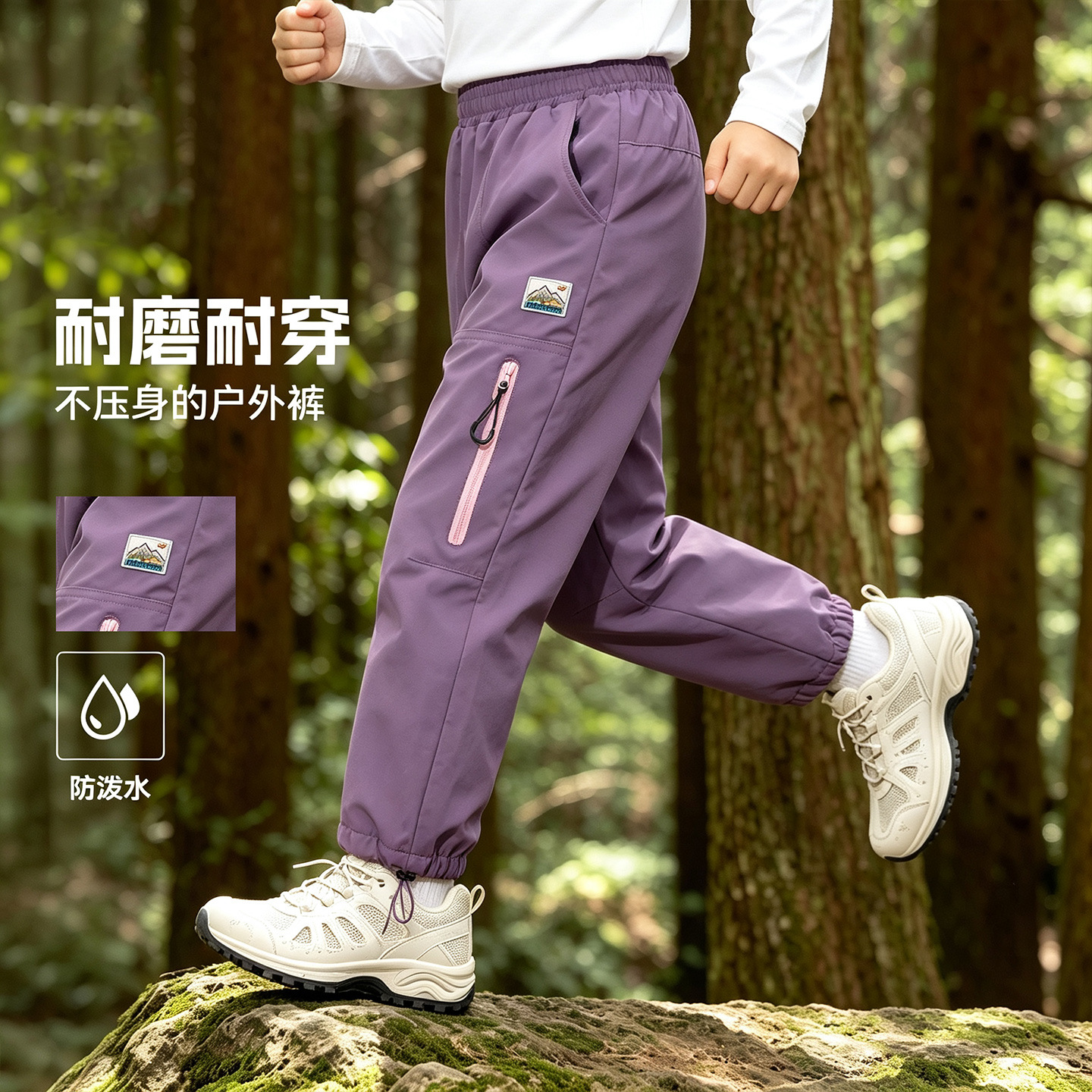 儿童户外加绒加厚裤子秋冬2026男女同款中大童防水软壳冲锋裤