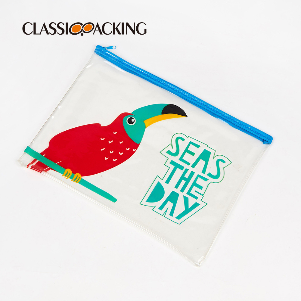 Bolsa con cremallera de PVC, bolsa transparente de plástico para guardar documentos, bolsa de papelería para estudiantes, se puede imprimir con logotipo, linda bolsa de viaje para maquillaje