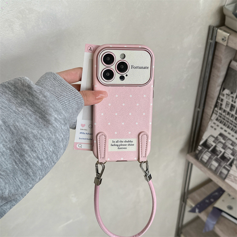 Otoño e invierno simple lunares 15ProMax cordón de hebilla de cuero iphone14 para Apple 16PM funda para teléfono móvil 13 mujer 15