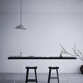 侘寂风吧台桌白蜡木碳化黑高脚桌亚克力原木靠墙长条餐桌