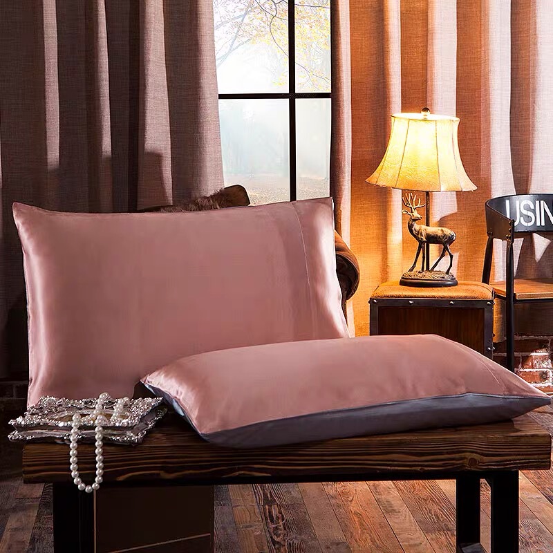 Green Middle edge silk pillowcase silk pillowcase mulberry silk single Beauty Pillowcase solid color pillow towel single-sided silk