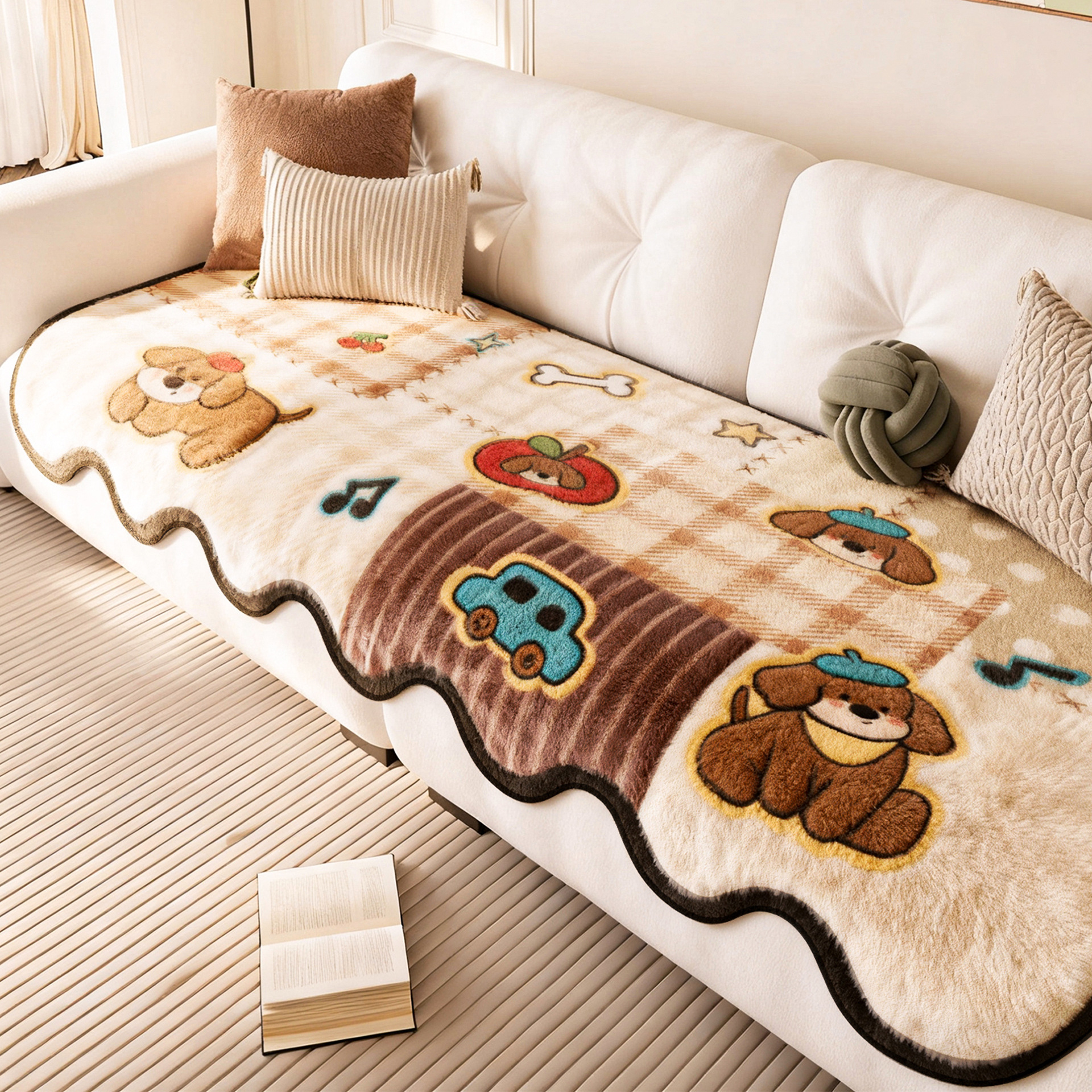 Sofá de peluche cojín de otoño y invierno 2025 nuevo estilo red rojo cojín de asiento grueso estilo francés lindo viento fijo tela antideslizante