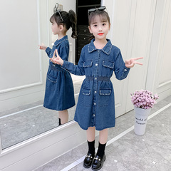 Children's denim skirt Solid color spring and autumn Korean style princess skirt Girls' dress 2022 spring children's skirt Shirt skirt