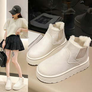 2024 new thick fleece-lined plus size winter fashion warm pedal short boots cotton-padded shoes women's snow boots for foreign trade