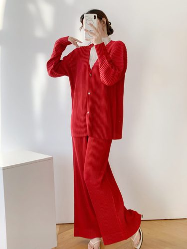 Miyake pleats HP series Miyake style spring and autumn pleats women's loose pleats suit top straight pants
