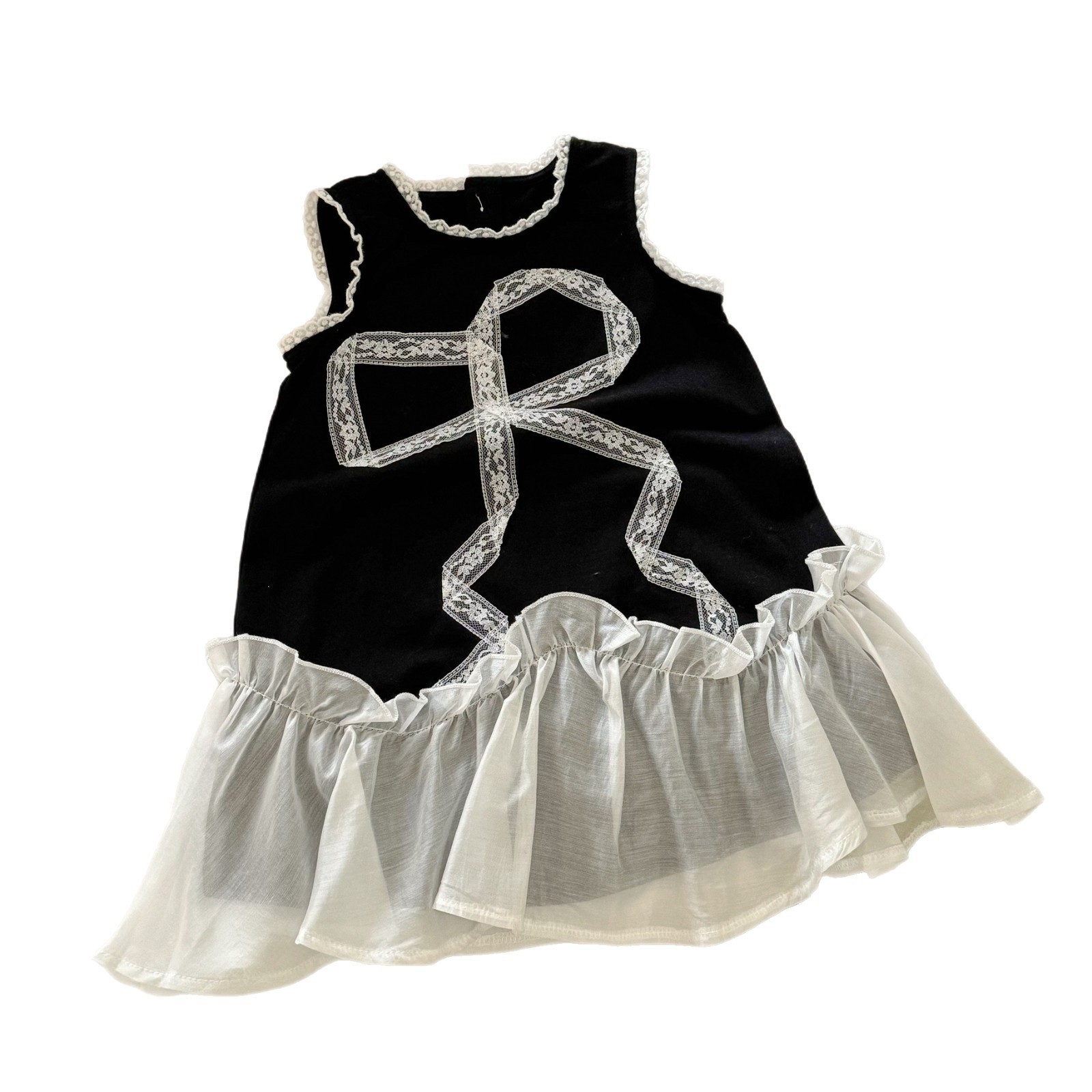 Vestido de lazo de siete niñas de limón salado 25 verano temperamento de bebé dulce falda de chaleco sin mangas con volantes