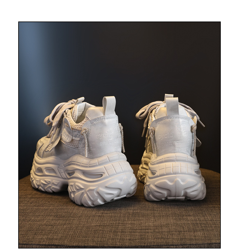 Giày sneaker nữ đế dày tăng chiều cao, lưới thoáng khí, phong cách thể thao — Tro thô chi tiết 19