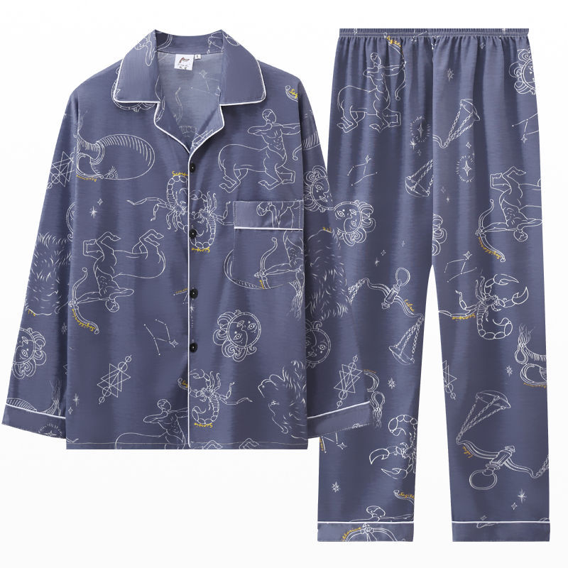 Pijamas de primavera y otoño de algodón de manga larga para hombres pijamas de otoño e invierno para hombres jóvenes de mediana edad delgada día de verano traje de uso doméstico
