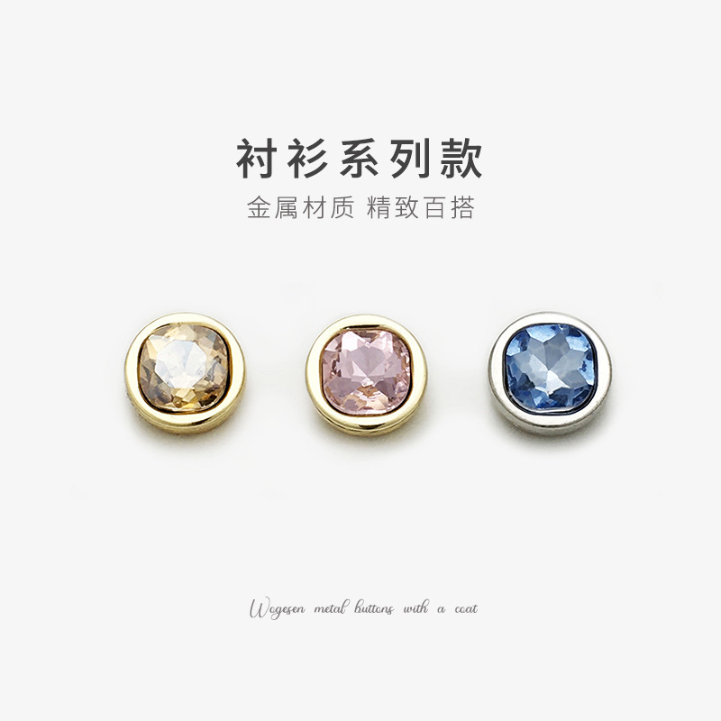 Blue Rhinestone-Embellished Metal Round Small Buttons for Shirts, Cardigans, Sweaters, Tops, Chiffon Shirts, and Sleeve Buttons