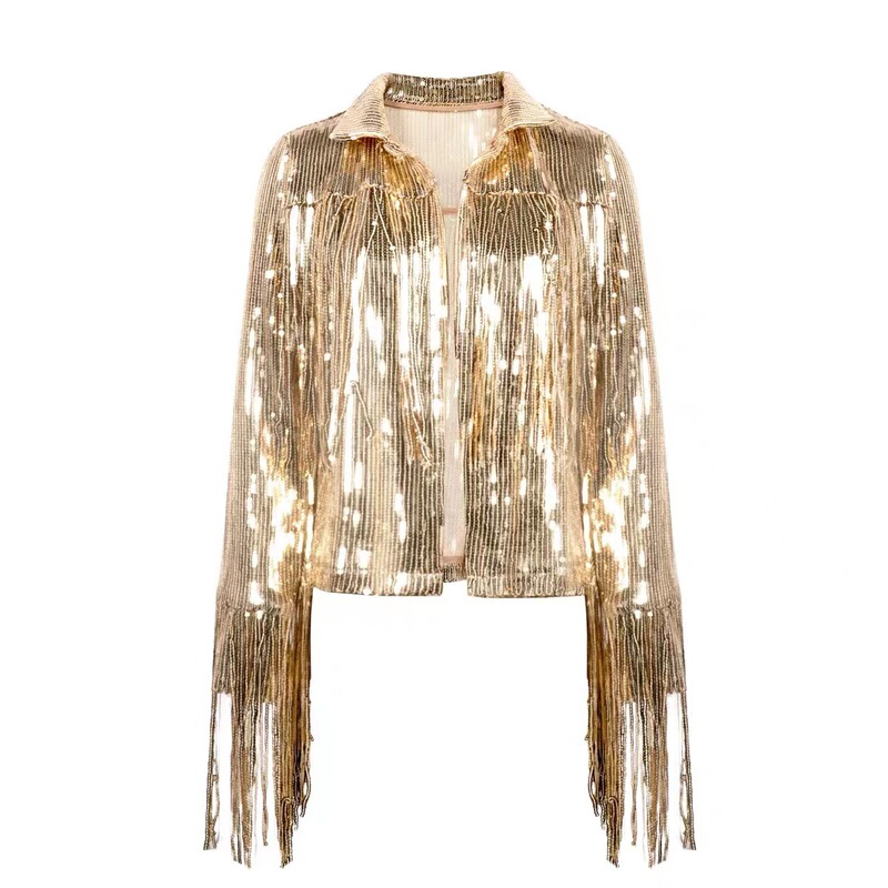 Amazon Beaded Tassel Cardigan Jacket Coat Party Annual Performance Dress Foreign Trade Cross-border Europe and America