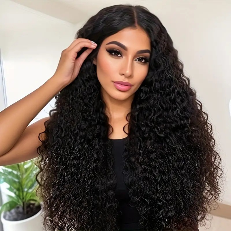 Perruque Lace Front avec extensions de cheveux synthétiques bouclés, couverture complète, cheveux ondulés mi-longs_voghion.com