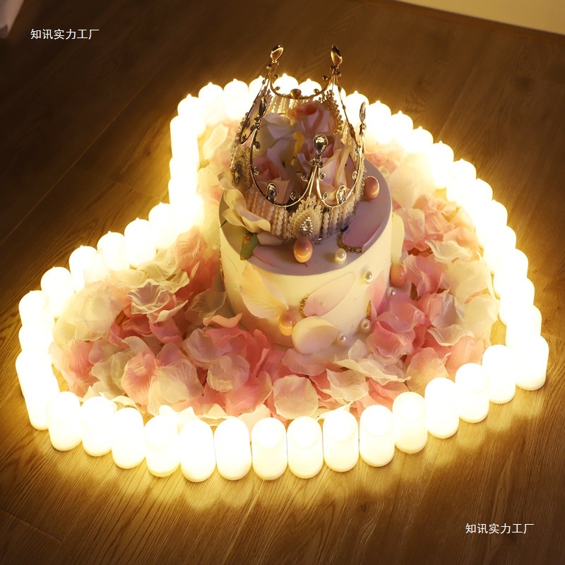 紫色电子蜡烛浪漫生日派对告白情人节场景布置创意求婚道具爱心灯