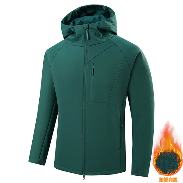 Autumn soft shell lightweight outdoor hooded windproof fleece-lined cardigan jacket, solid color high-quality top, can be printed or embroidered with a logo