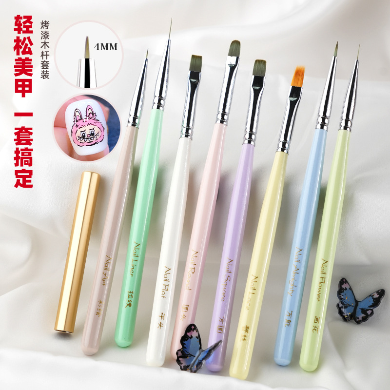 豆蔻新款日式美甲笔刷套装短彩绘笔痛甲拉线功能小胖笔方圆光疗笔