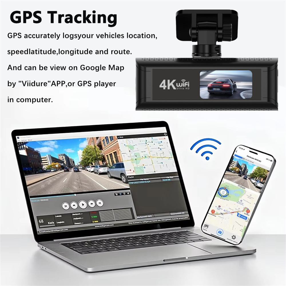 Cross-Border 4K Driving Recorder Front and Rear Dual Camera Wifi Ultra-High Definition Night Vision 24H Parking Monitoring Gps Reversing Image