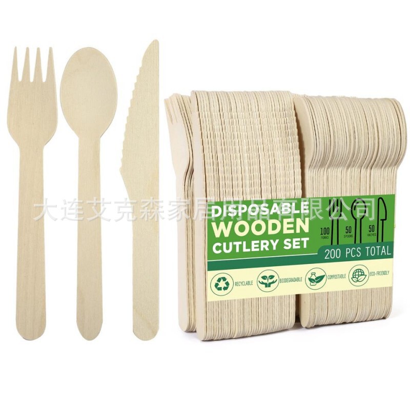 Disposable Birch Wood Spoons, Knives, and Forks, Compostable, Biodegradable, Eco-Friendly Tableware Party Supplies Set Disposable Birch Wood Spoons, Knives, and Forks, Compostable, Biodegradable, Eco-Friendly Tableware Party Supplies Set