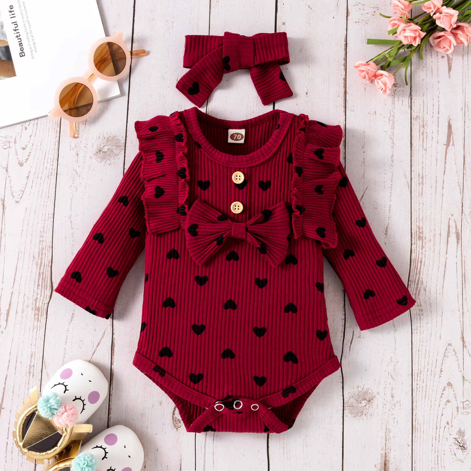 Fashion Solid Color Flower Button Baby Clothing Sets display picture 7