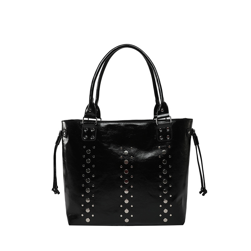 Trendy dameshandtas met studs, grote capaciteit, casual, veelzijdig, schoudertas van PU-leer, ideaal voor woon-werkverkeer, verkrijgbaar in meerdere kleuren met ritssluiting._voghion.com