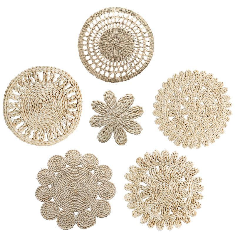 Tejido a mano redondo anti-corrosión almohadilla de comedor occidental natural ecológico tejido de paja al por mayor 1593.