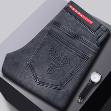 高端品牌秋冬新款男装牛仔长裤修身小直筒弹力休闲外贸欧货精品裤