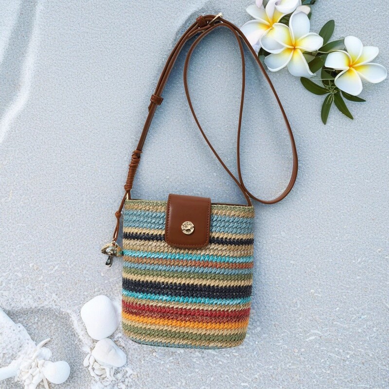 2026 Autumn New Rainbow Bucket Bag Women's Woven Bag Large Capacity Fashionable Color-Block Single Shoulder Crossbody Bag Trendy