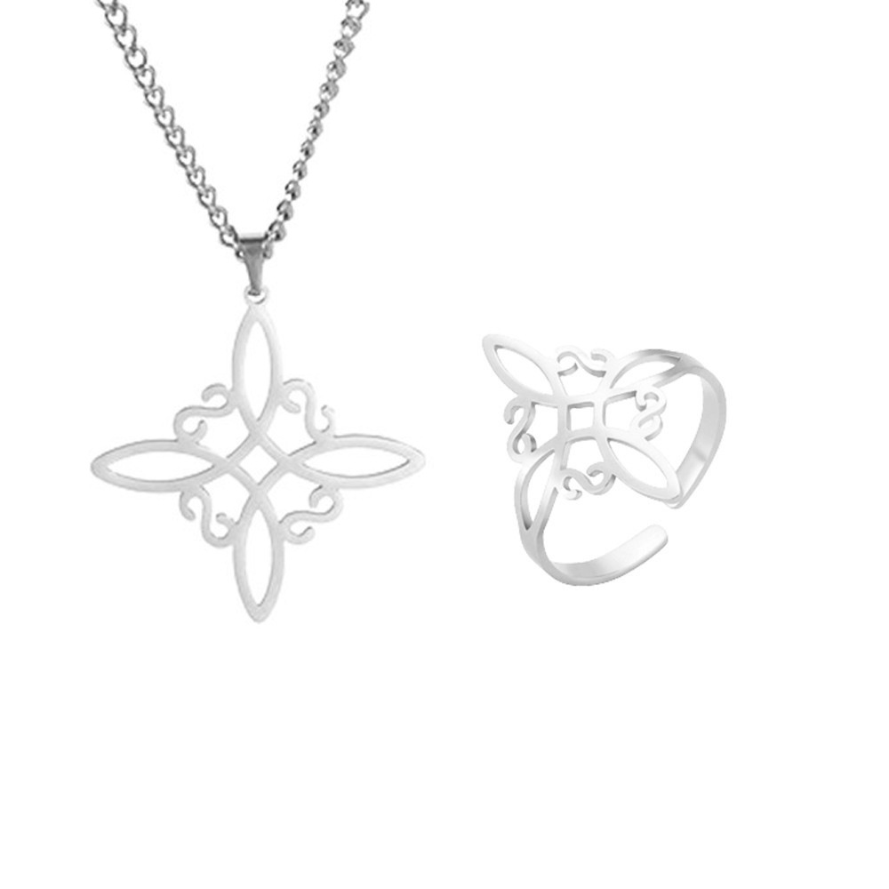 Comercio exterior exportado a Europa y América Venta caliente bruja nudo en forma de S collar pulsera pendientes anillo combinación corte traje de acero inoxidable