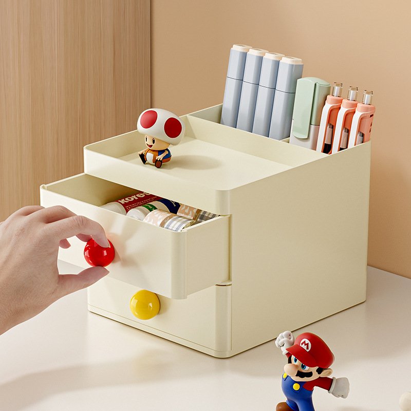 Caja de almacenamiento de dopamina de doble capa, escritorio de estudiante, papelería, organizador de artefactos, caja de almacenamiento de escritorio de oficina tipo cajón