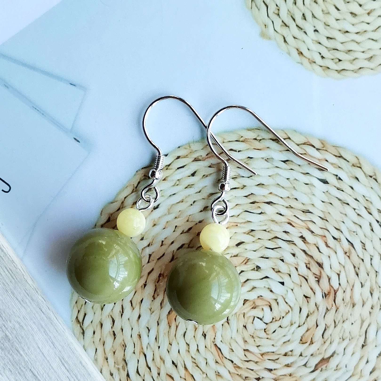 천연 알라 산 옥 귀걸이 아가로 밀랍 라운드 구슬 귀걸이 빈티지 예술적 틈새 순수한 실버 귀 고리