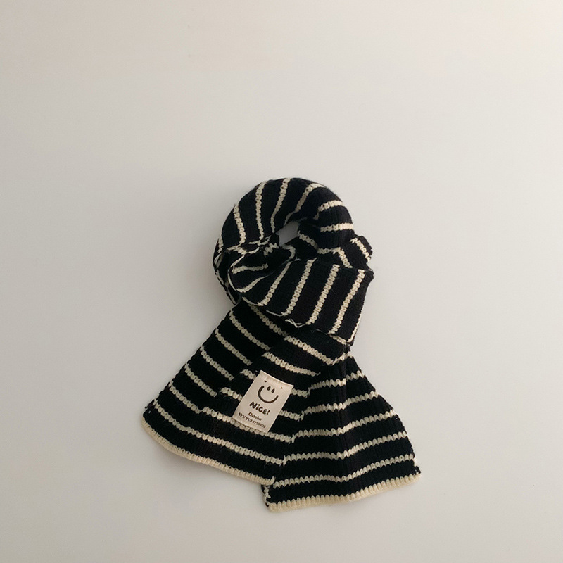 Qiunan Children's Scarf Autumn And Winter Korean Striped Smiley Face Small Label Boys And Girls Warm Baby Scarf